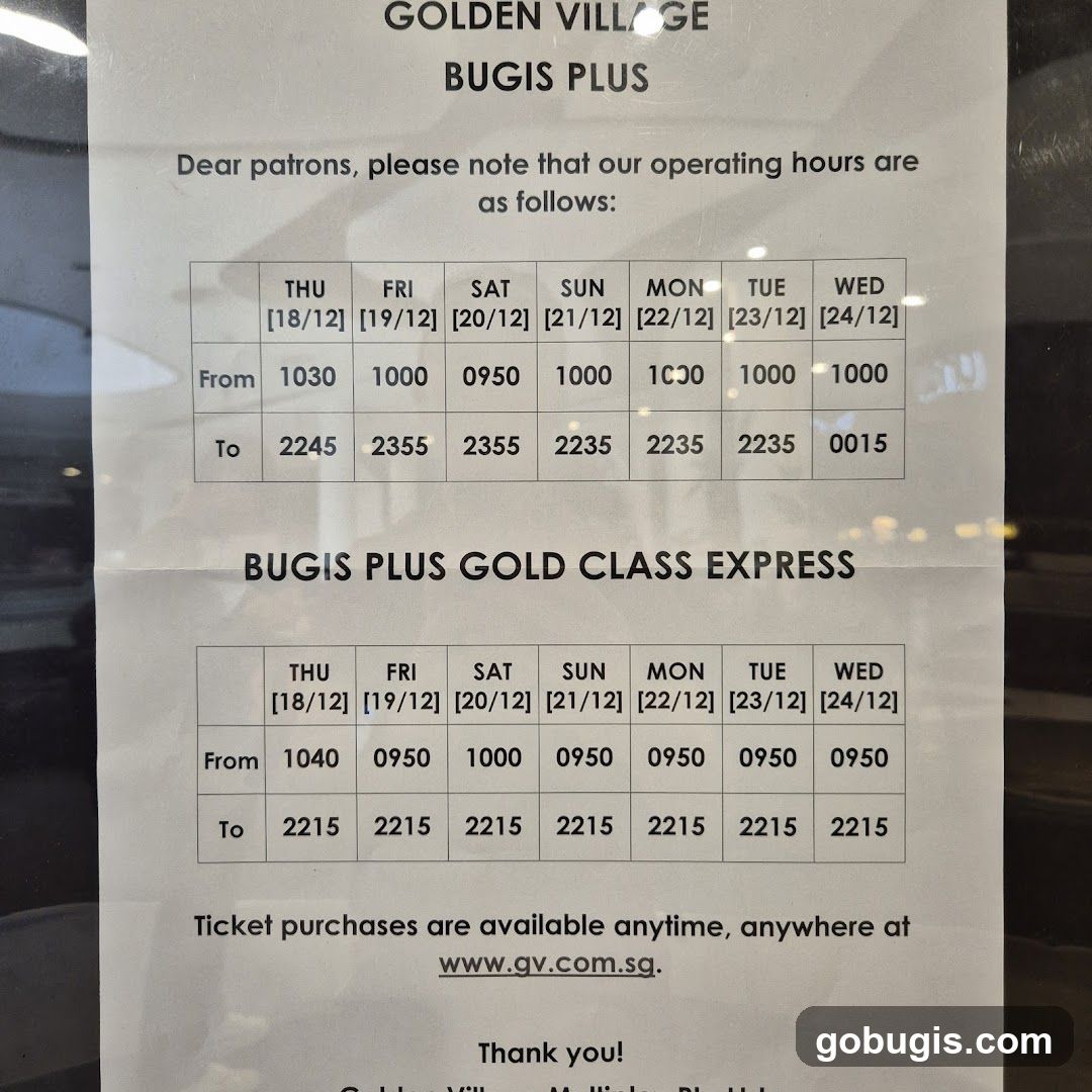 Golden Village Bugis Plus Operating Hours