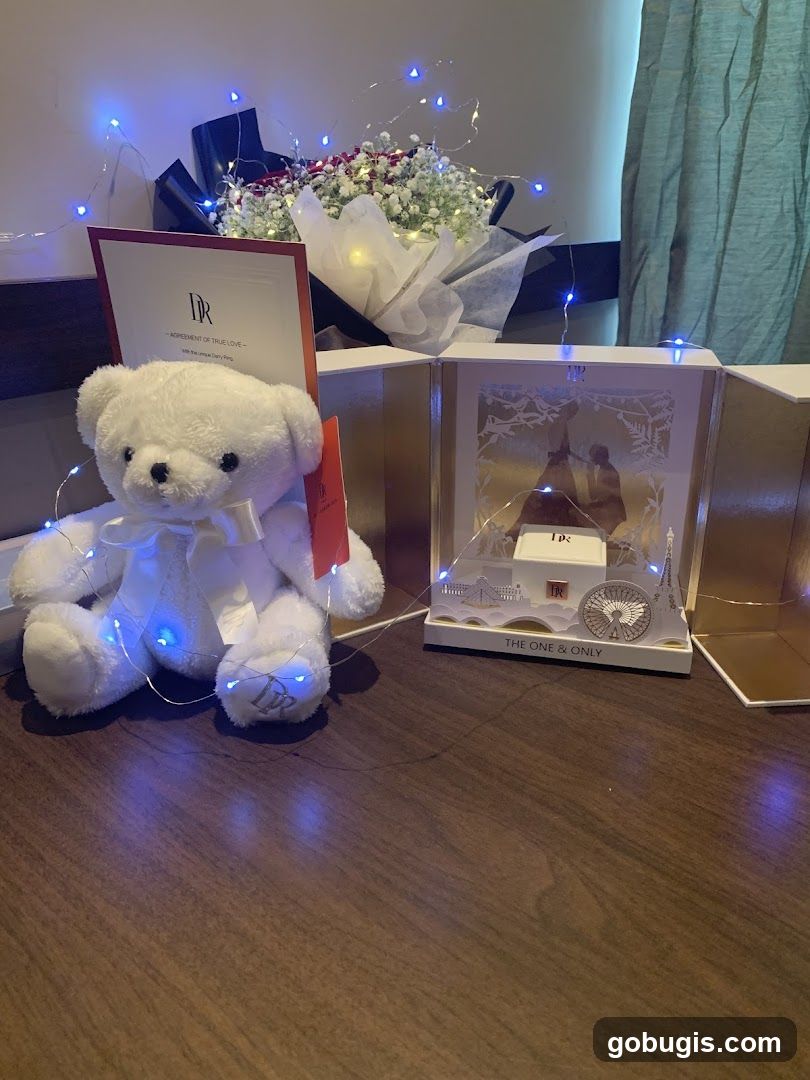 Gift Set with Teddy Bear and Flowers