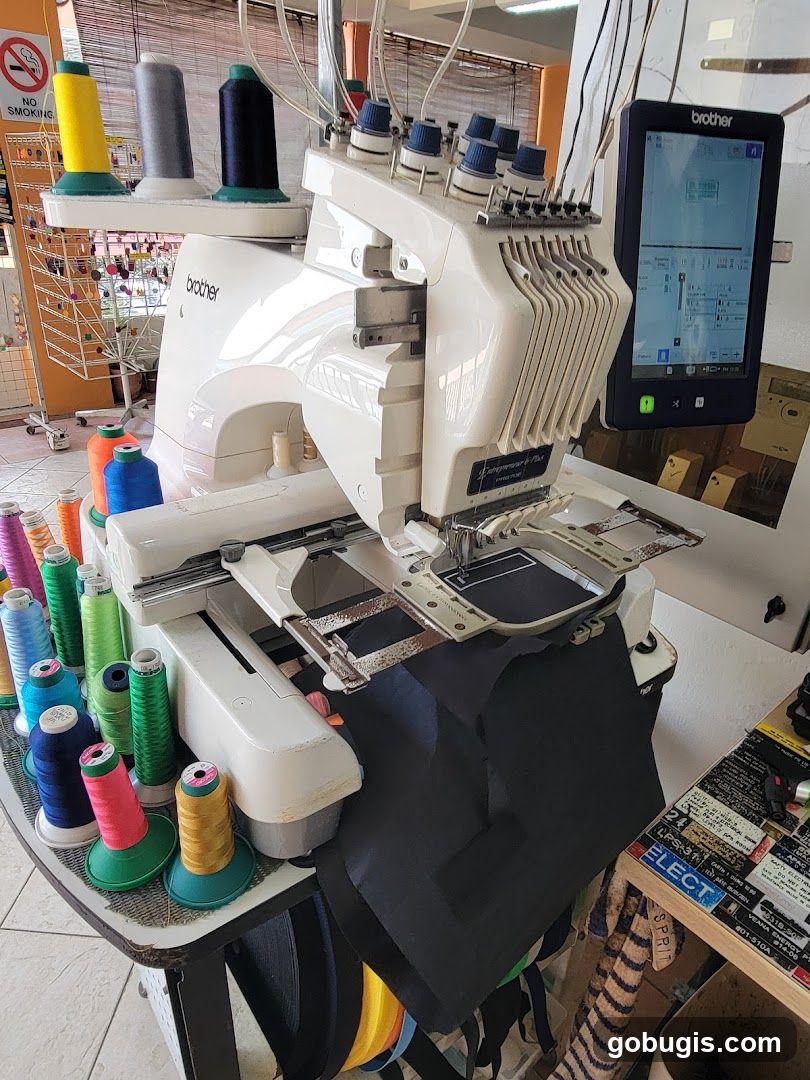 Embroidery Machine with Thread Spools