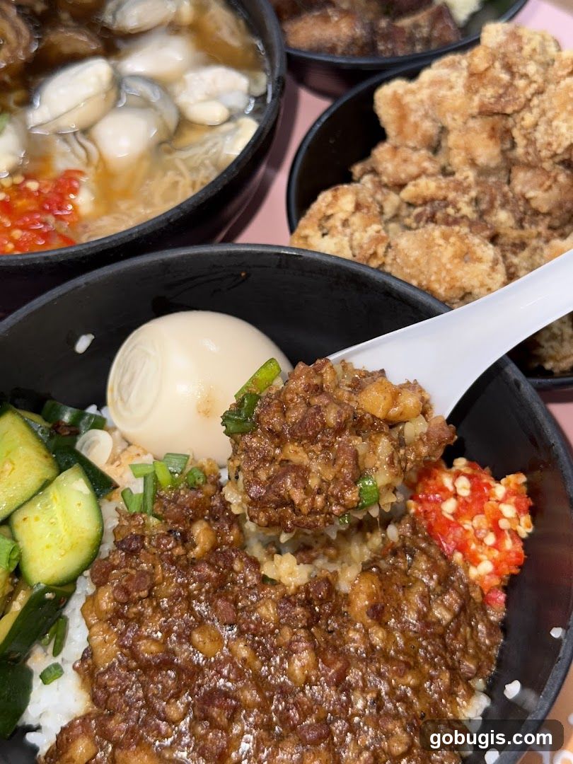 Close-up of Taiwanese Braised Pork Rice Bowl