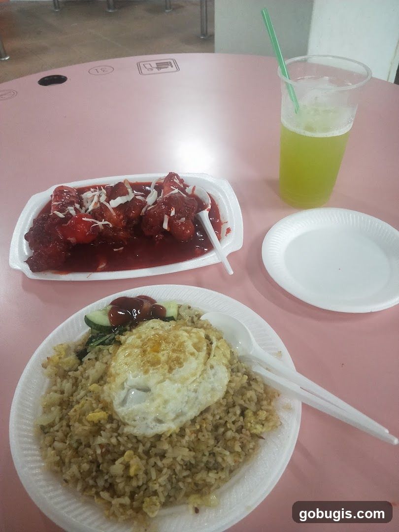 Fried Rice with Egg and Sweet and Sour Chicken