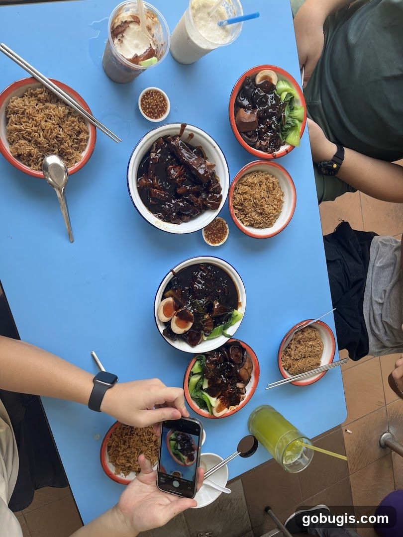 Food spread on a blue table