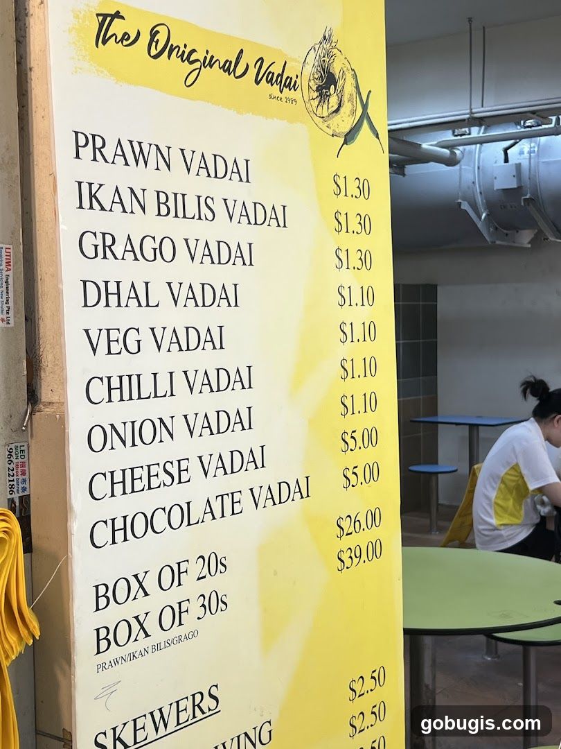 The Original Vadai Menu