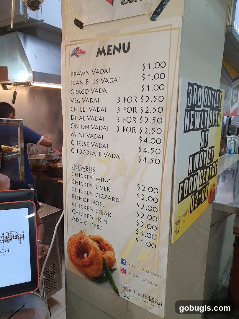The Original Vadai Menu