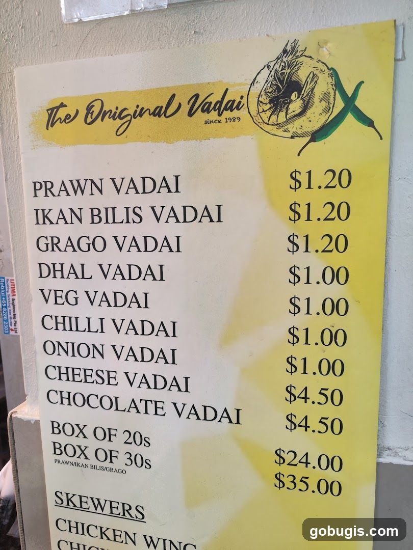 The Original Vadai Menu