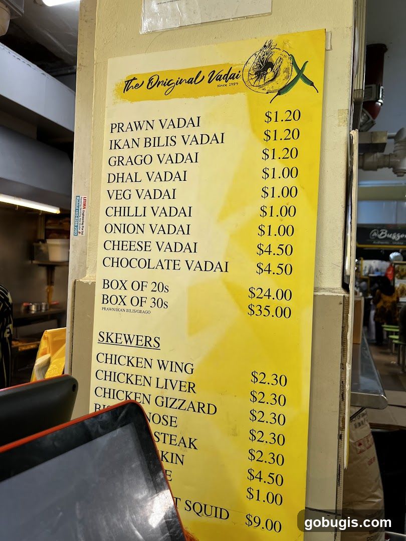 The Original Vadai Menu