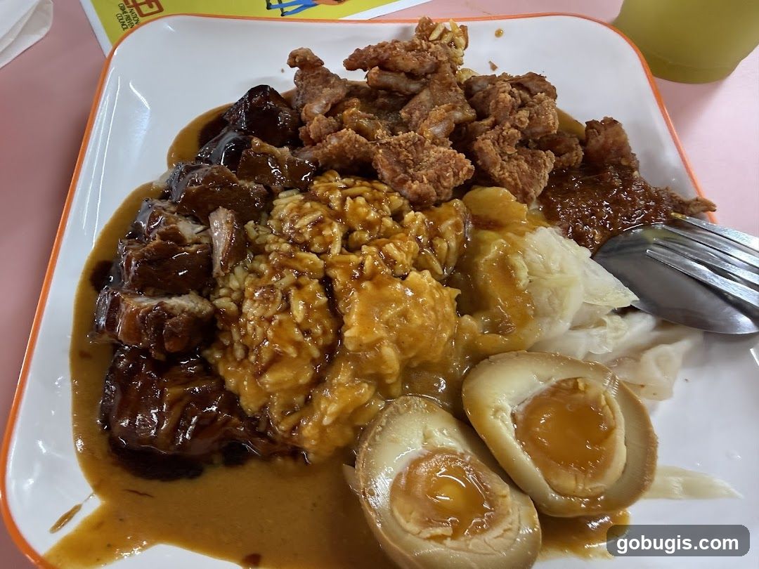 Braised Pork Rice with Fried Chicken and Egg