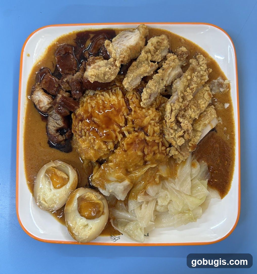 Rice dish with various toppings