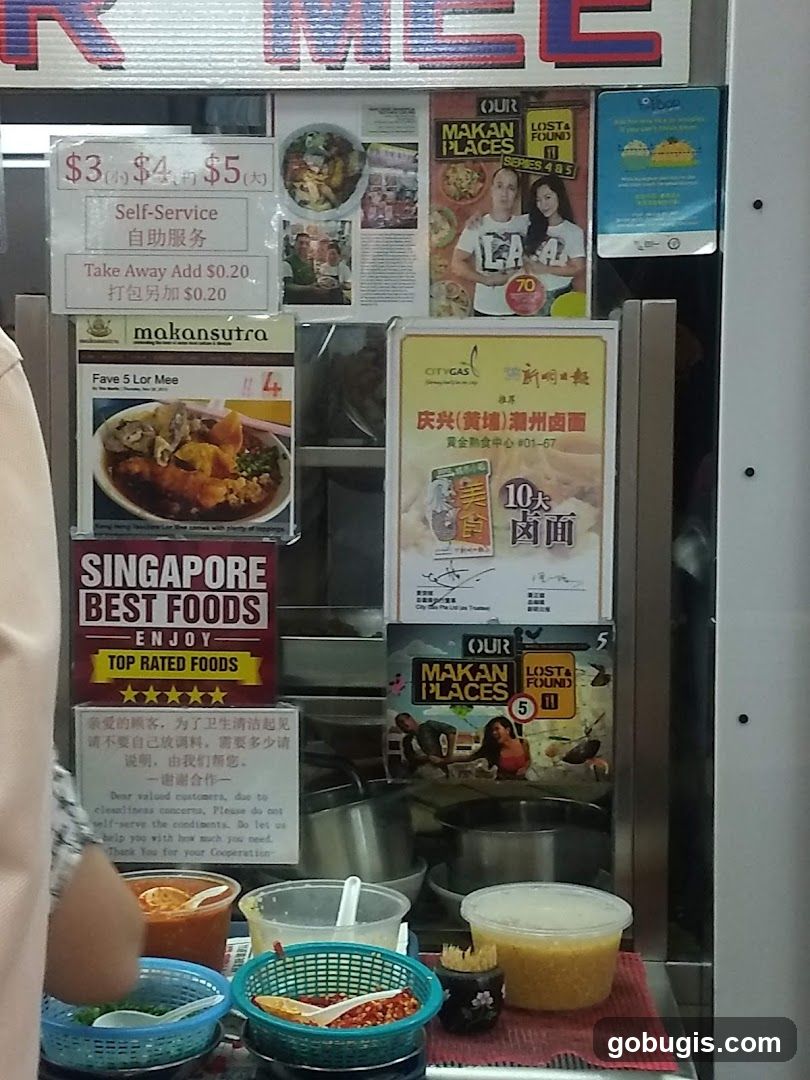Food stall advertisements and condiments