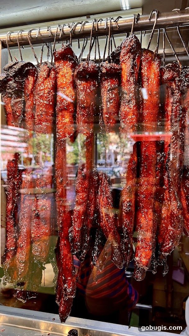 Roasted Meats Hanging in a Display
