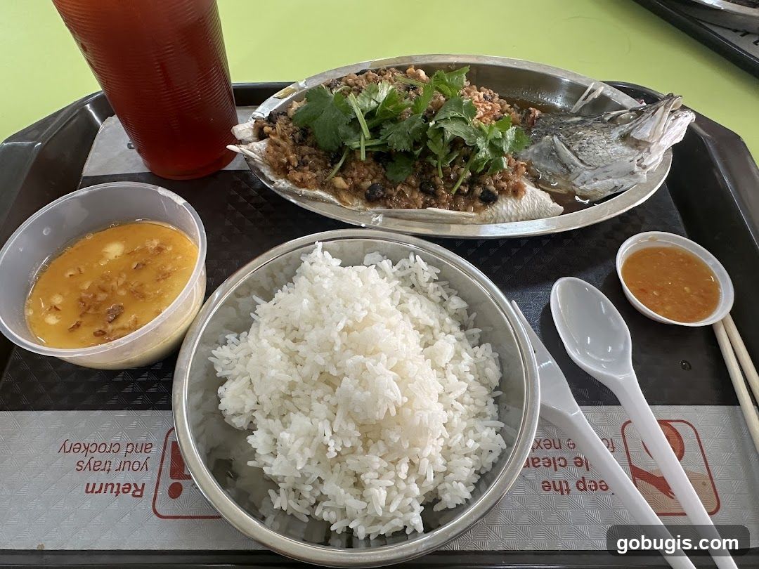 Steamed Fish with Rice and Drink