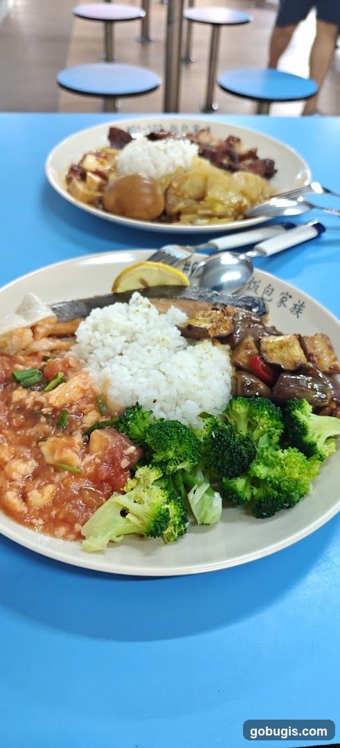 Plates of food with rice and vegetables