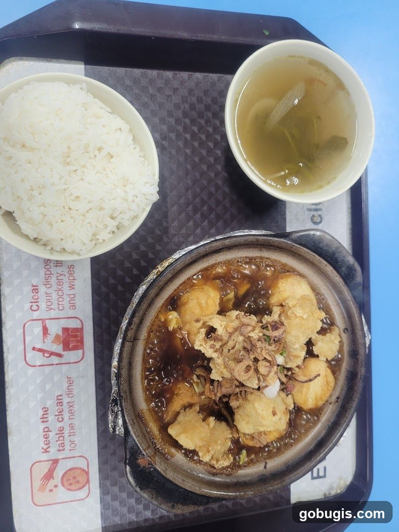 Claypot dish with rice and soup