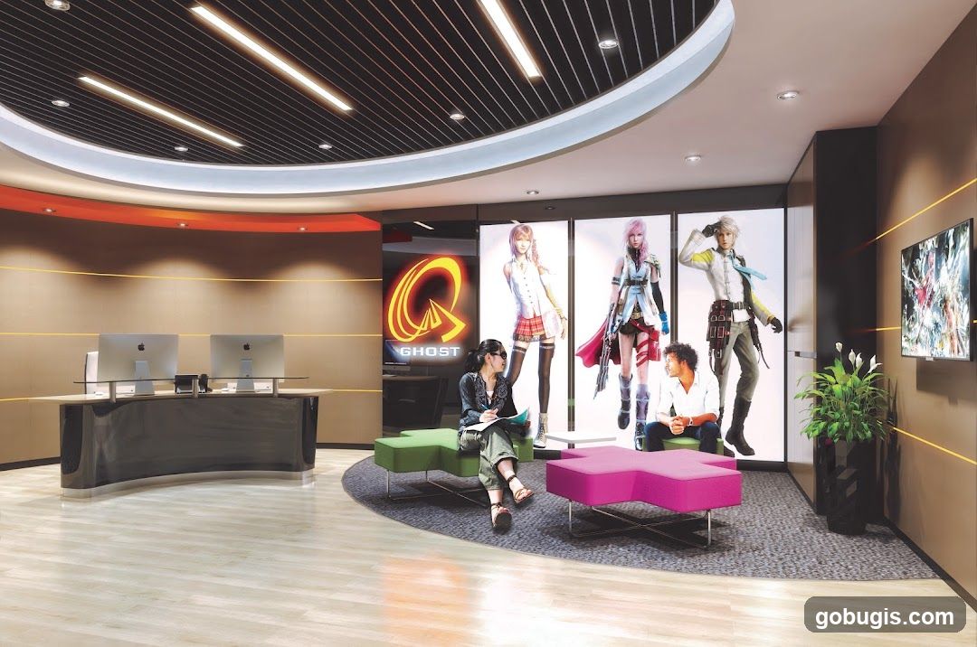 Modern Office Lobby with Anime Characters