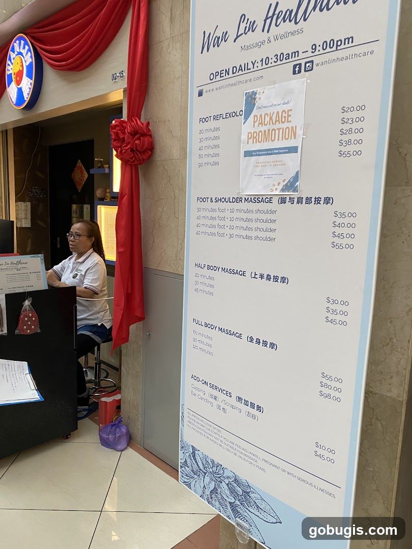 Wan Lin Healthcare Massage & Wellness Menu