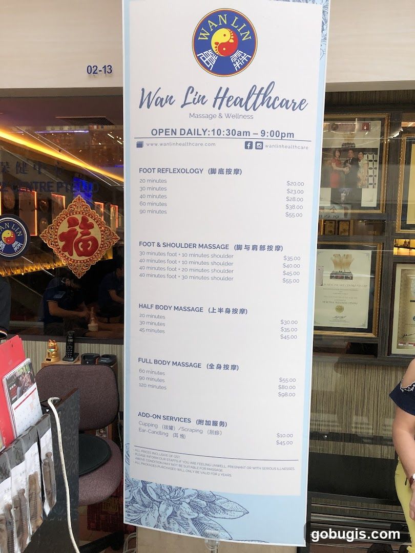 Wan Lin Healthcare Massage & Wellness Menu
