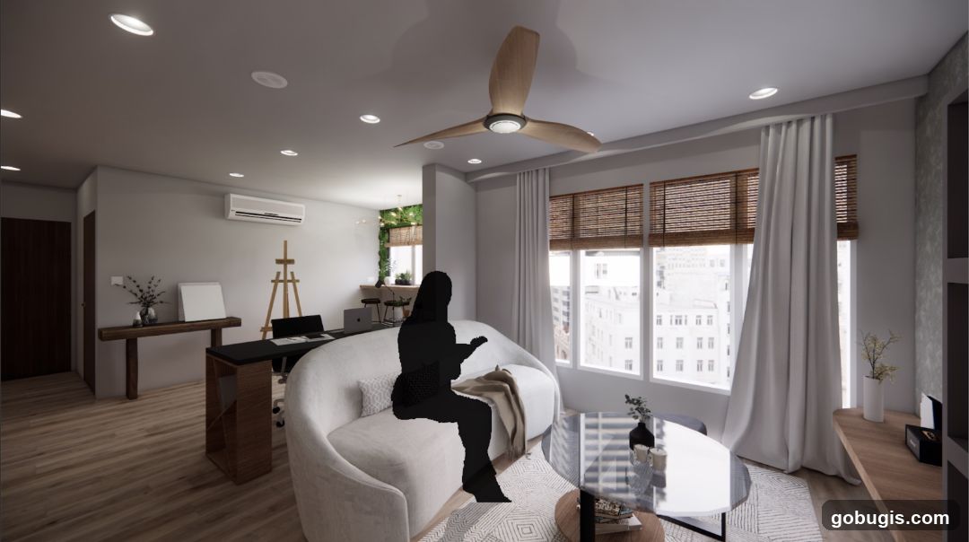Modern Living Room with Workspace