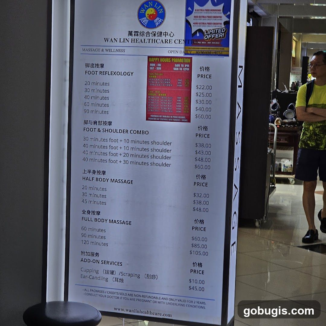 Wan Lin Healthcare Centre Massage & Wellness Menu