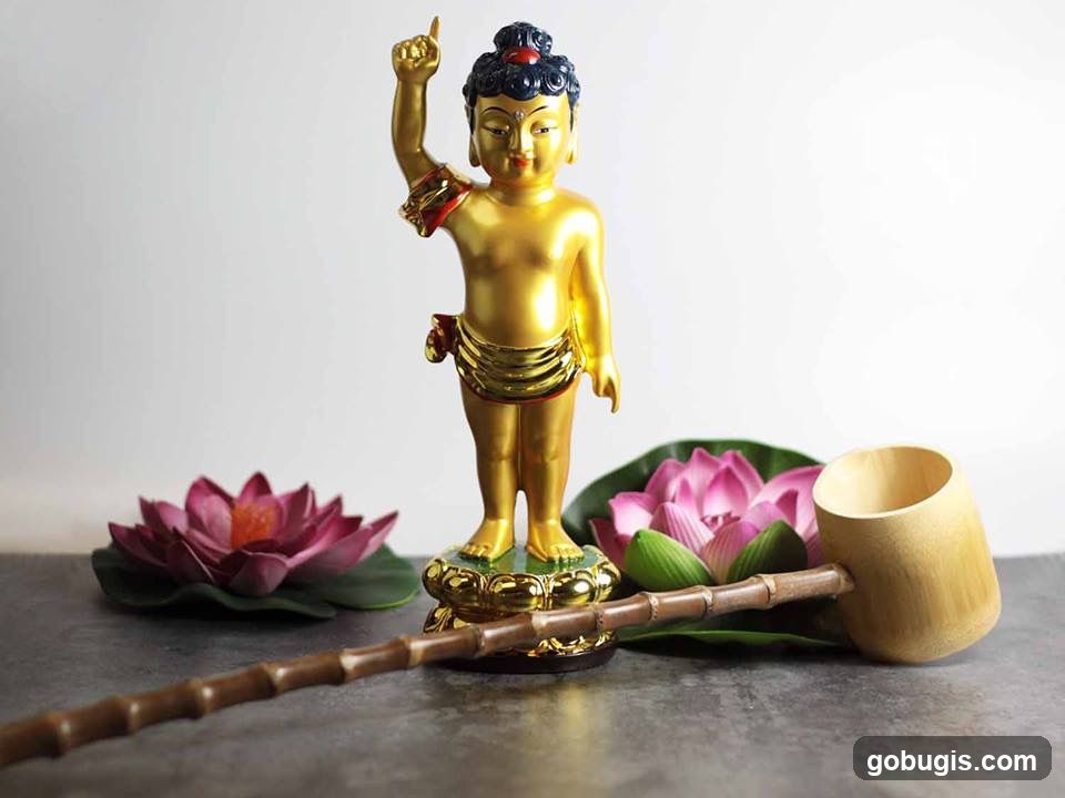 Buddha Statue with Lotus Flowers and Water Ladle