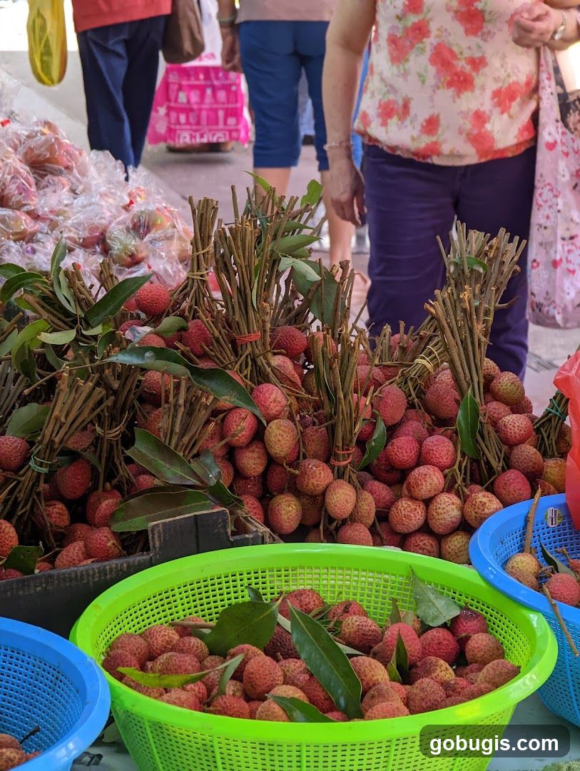 Fresh Lychees at a Market