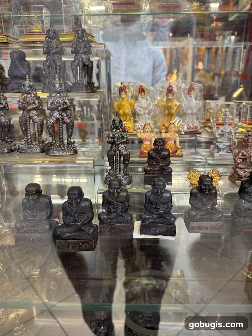 Display of amulets and statues