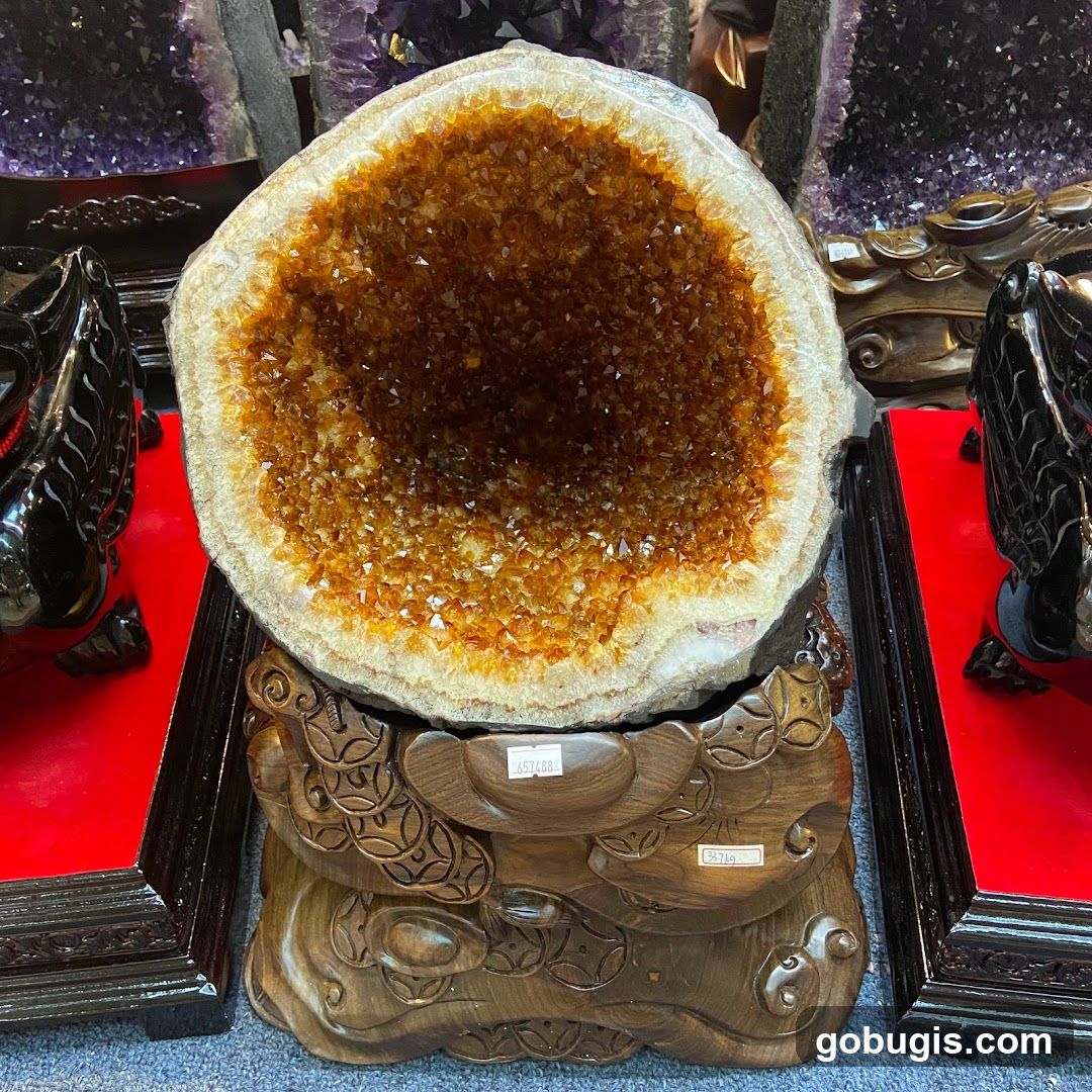 Citrine Geode on Wooden Stand
