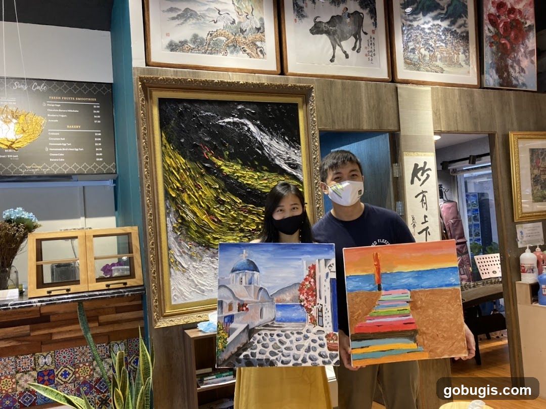 Art Studio with Paintings and Menu