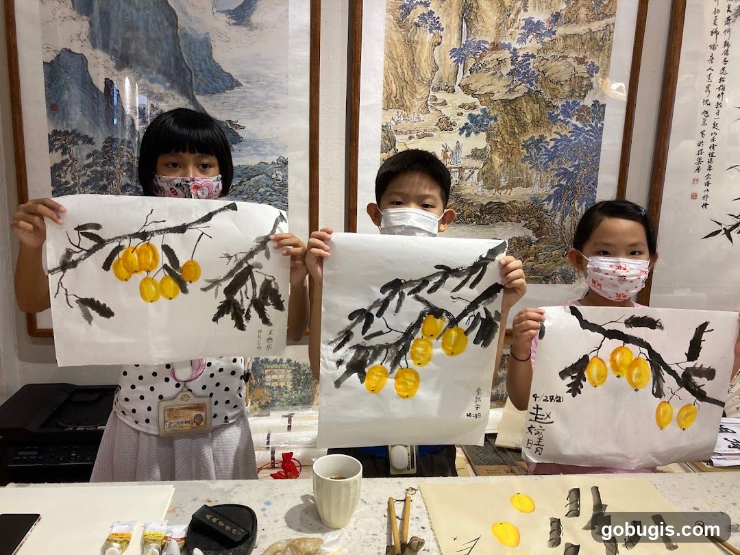 Children Displaying Chinese Ink Paintings