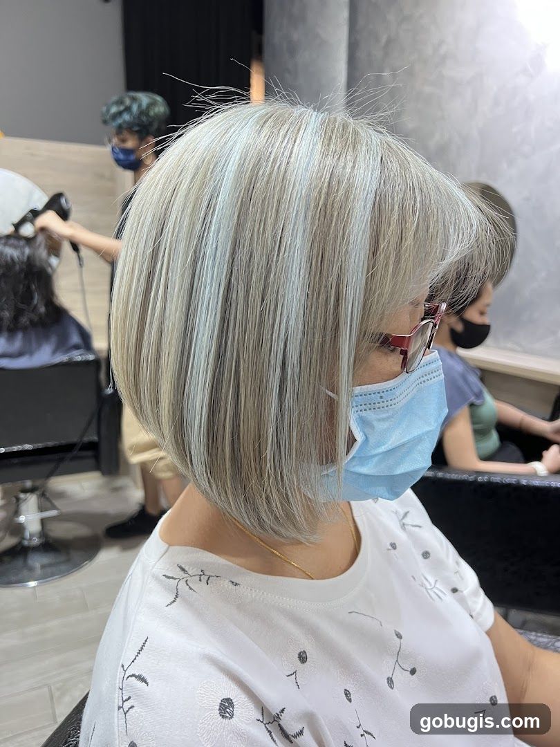 Woman with blonde bob haircut