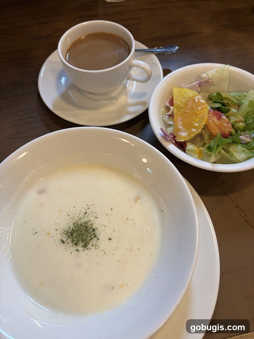 Creamy Soup, Salad, and Coffee