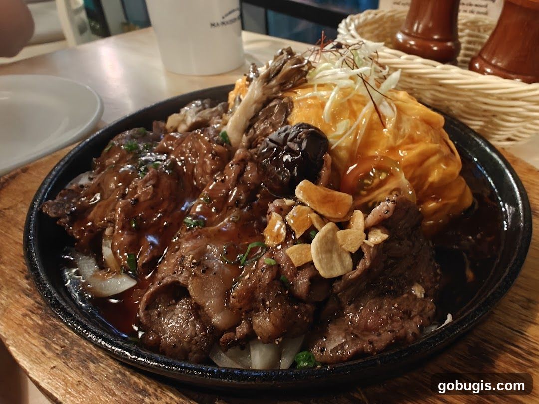 Sizzling Steak and Omelette