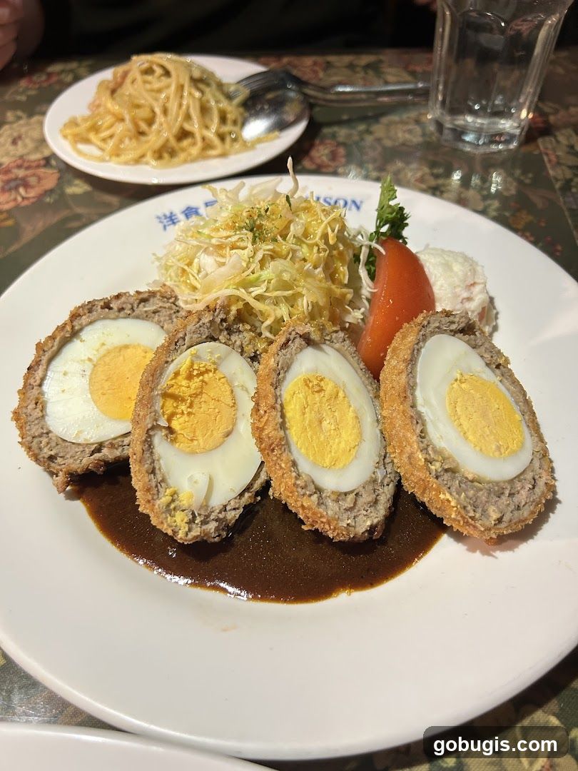 Scotch Eggs with Side Salad and Pasta