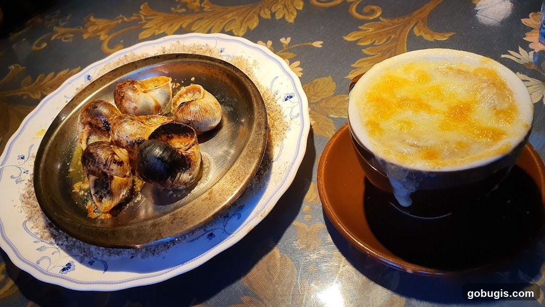 Escargots and French Onion Soup