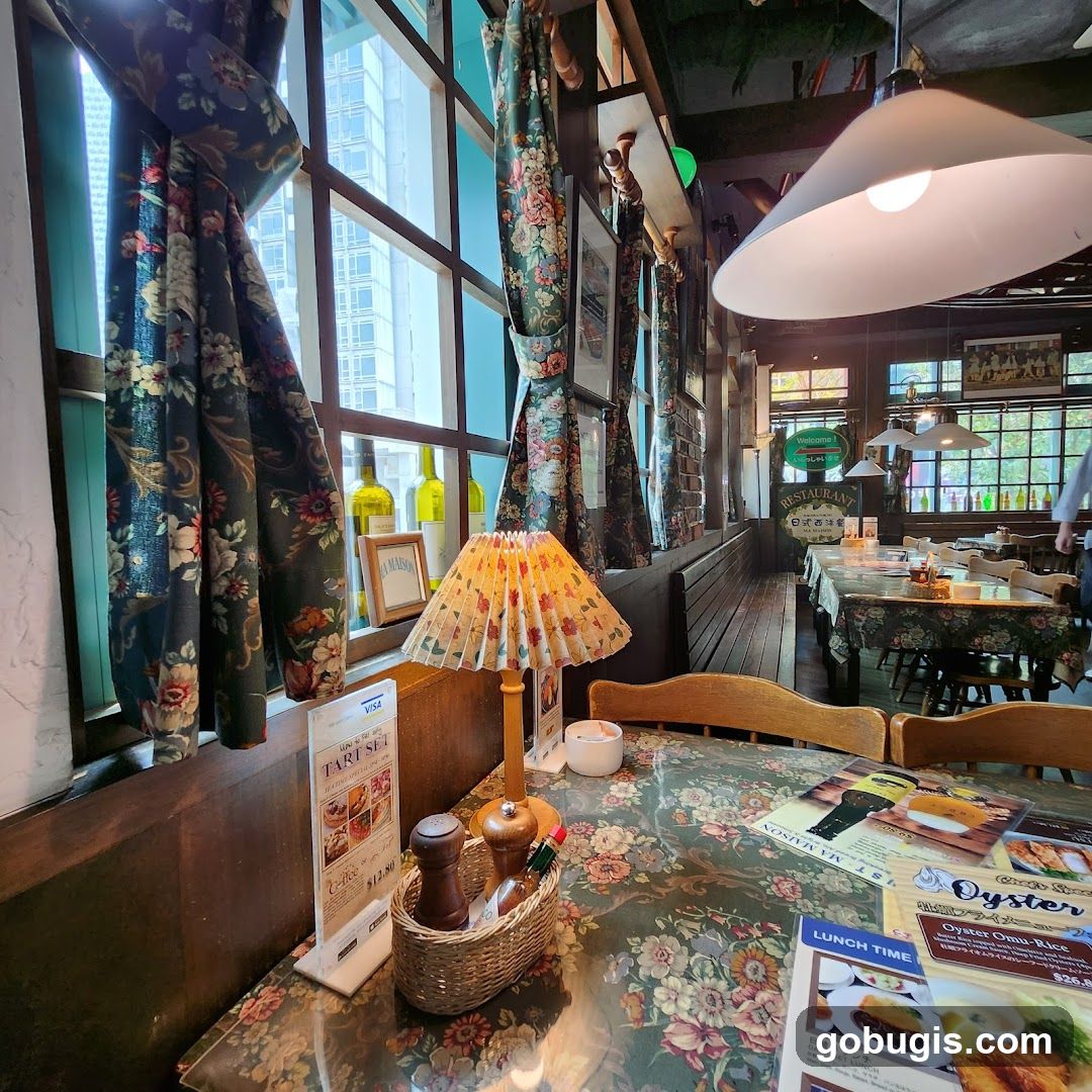 Restaurant Interior with Floral Tablecloths