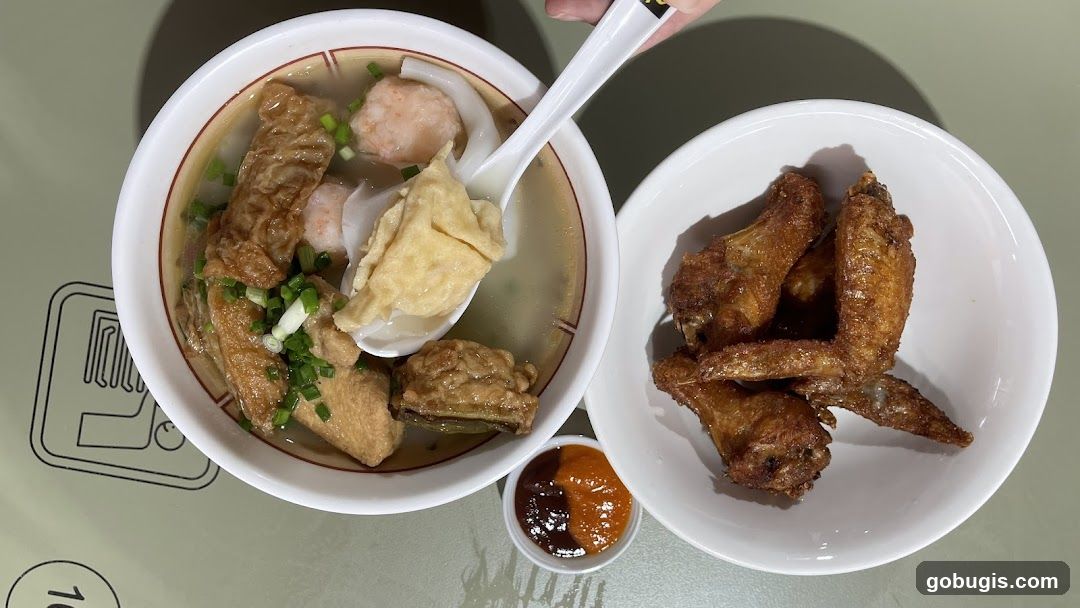 Noodle Soup and Fried Chicken Wings