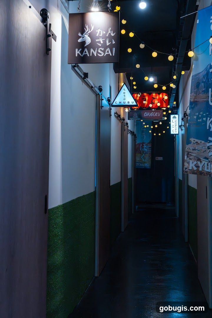 Hallway with Japanese Signs and Lanterns