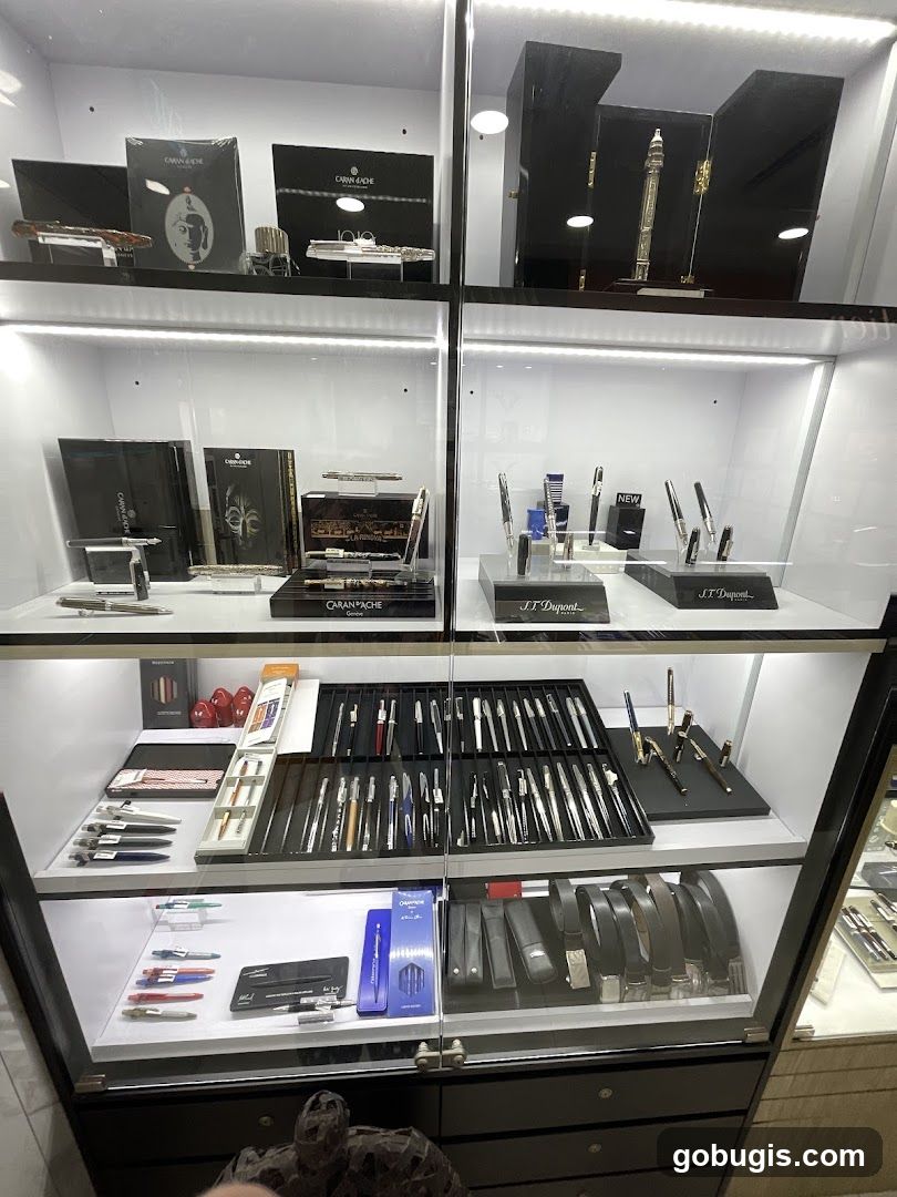 Display Case with Pens and Accessories