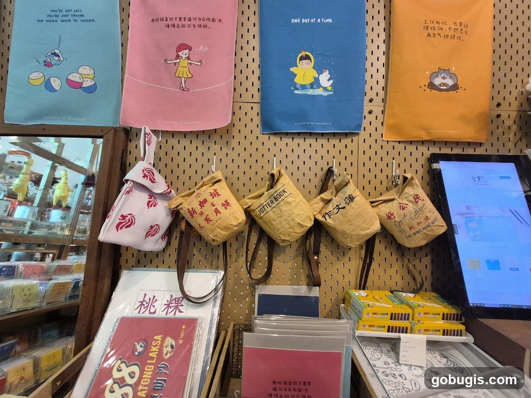 Store Display with Bags and Prints