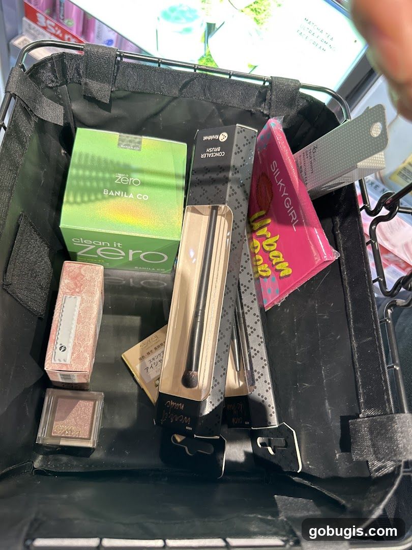 Cosmetics in a shopping basket