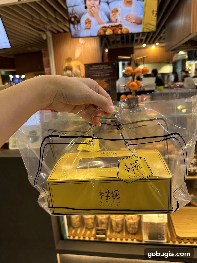 Hand holding a gift box from Shinfuni