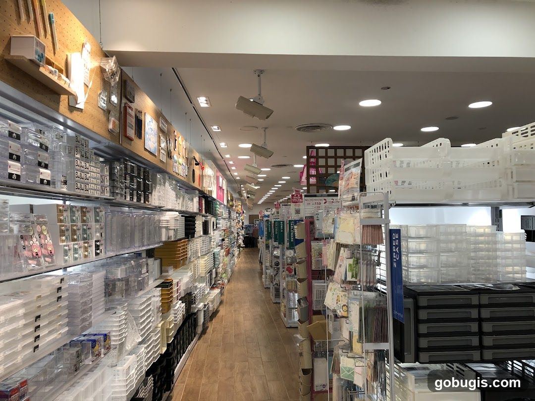 Store aisle with storage solutions