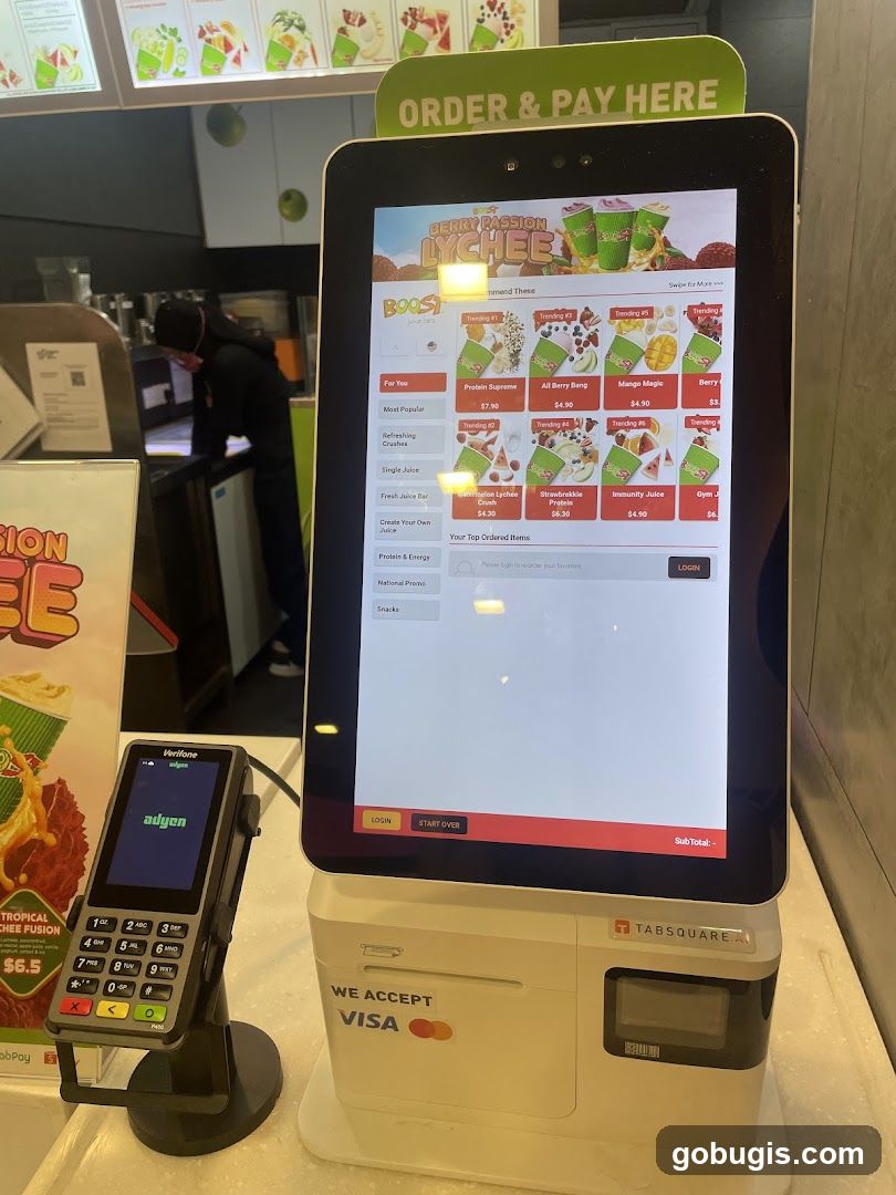 Self-service kiosk and payment terminal