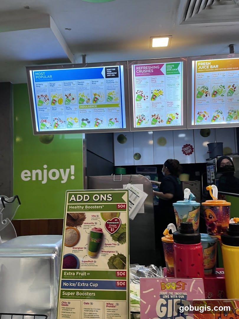 Juice Bar Menu and Add-ons