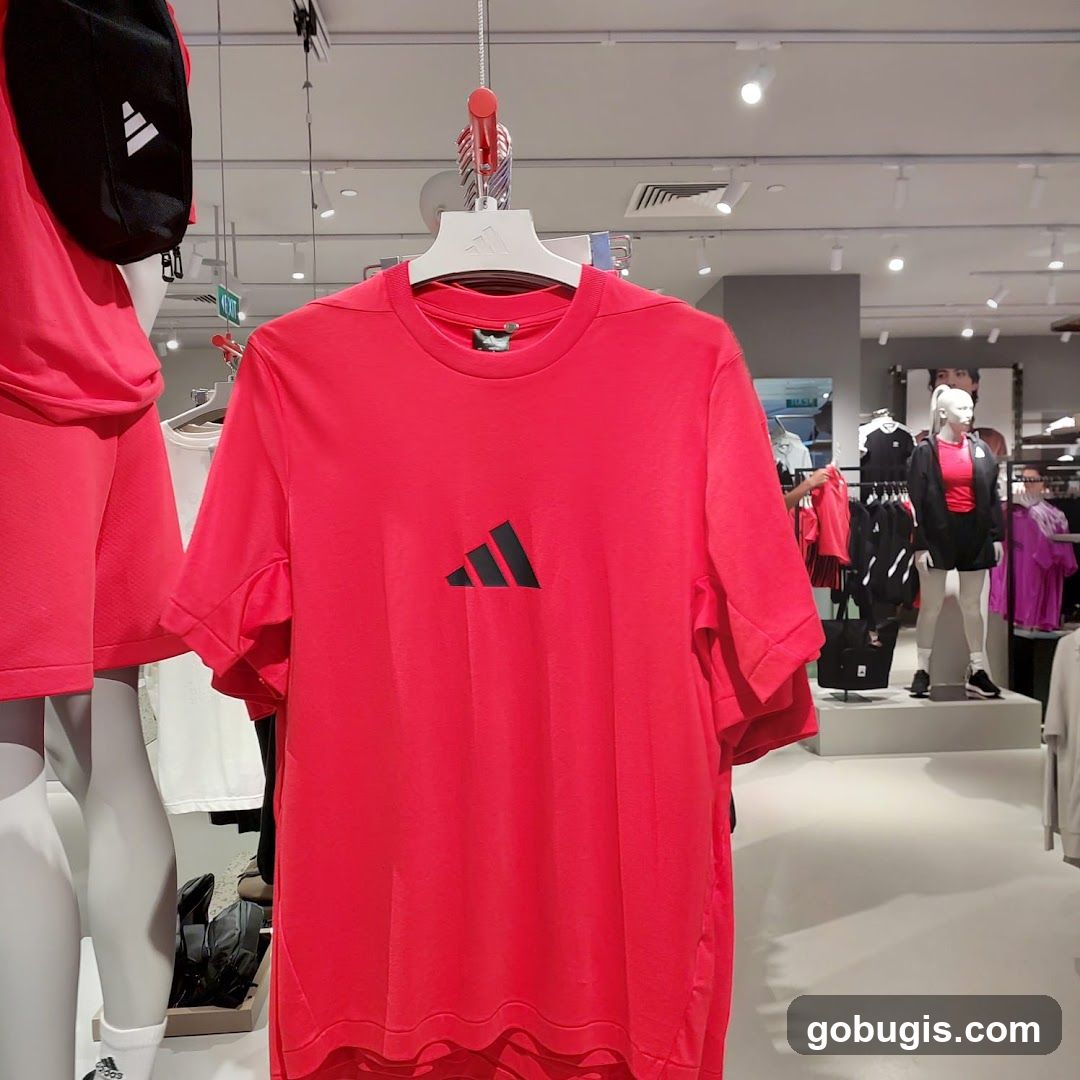 Red Adidas T-shirt on display