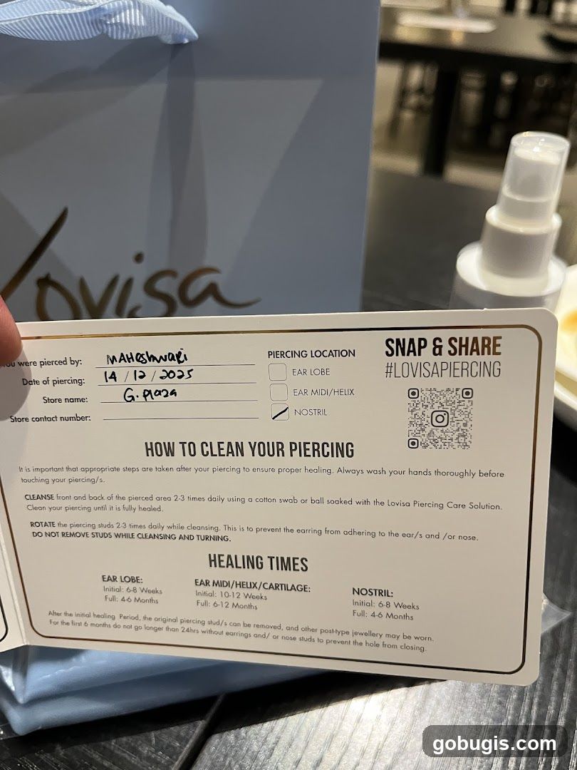 Lovisa Piercing Care Card