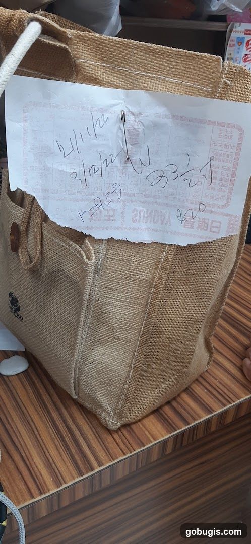 Bag with handwritten note