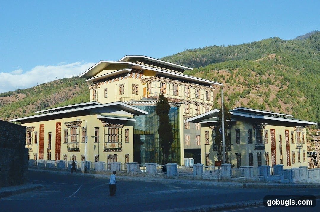 Modern building with traditional Bhutanese architectural elements