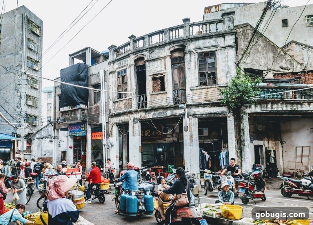 Bustling Street Market in Asia