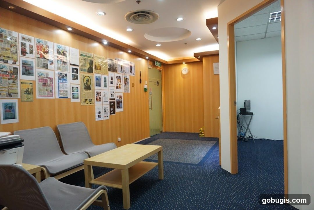 Office Waiting Area with News Clippings