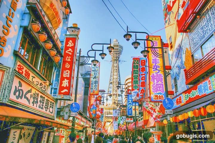 Street Scene with Tower and Signs